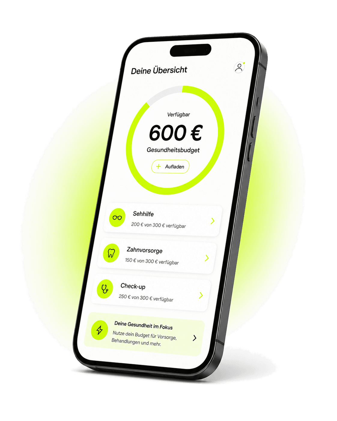 App-Übersicht: Gesundheitsbudget und Leistungskatalog